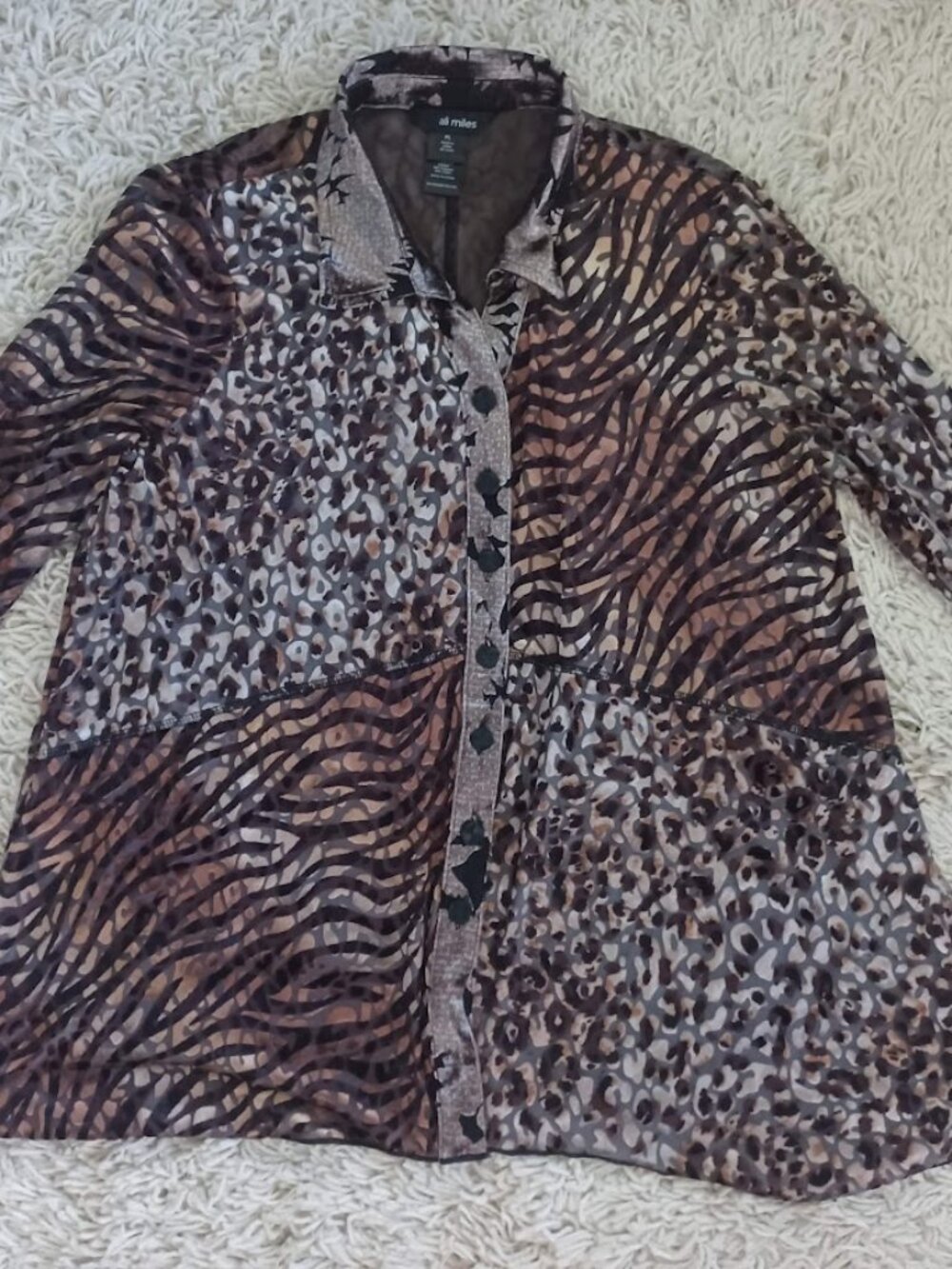 Ali Miles Womens PL Petite Large Animal Print Mesh Tunic Blouse Artsy Lagenlook